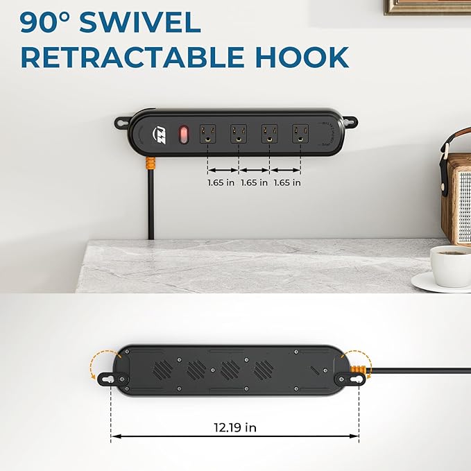 Outdoor Power Strip Weatherproof, 7-in-1 Surge Protector with 4 Wide Outlets 2USB A and 1USB C,1625W/13A, 10FT Flat Plug Multi-Plug Outdoor Extension Cord for Indoor Outdoor, UL FCC Listed
