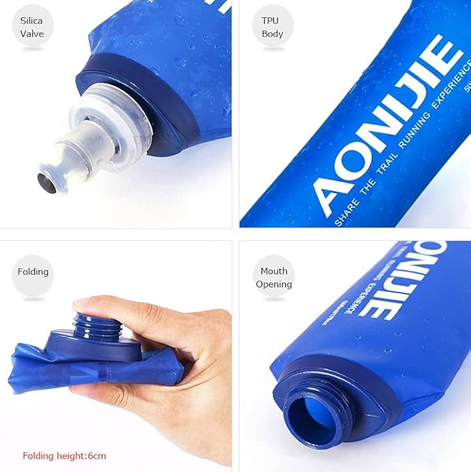 AONIJIE 2 Pack 250ML Collapsible TPU Soft Flask for Outdoor Sports Hydration Lightweight Folding Water Bottles for Running Hiking Cycling (A#250ml - 2 Pcs)