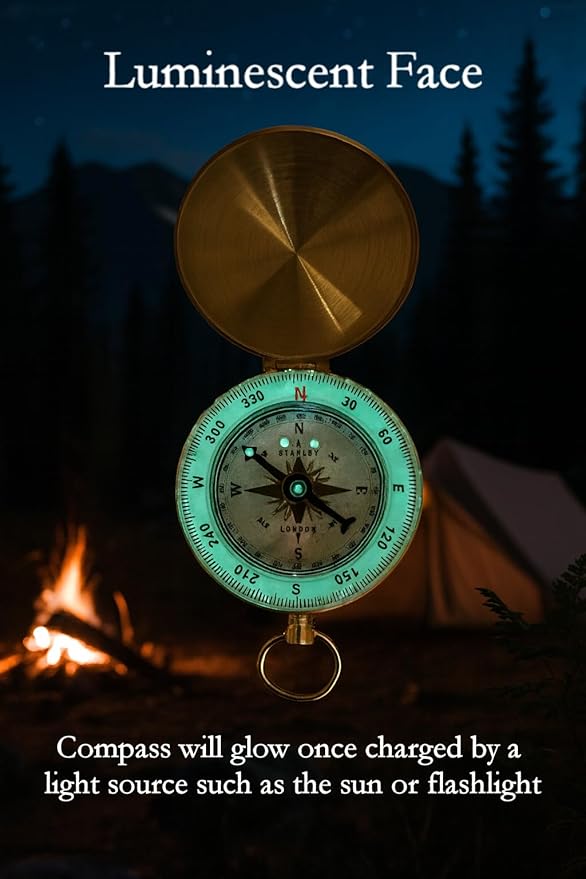 Glow in the Dark Brass Pocket Compass for Kids – Waterproof Navigation Tool for Camping, Hiking, Backpacking, Orienteering, Hunting, Survival Gear, Outdoor Safety & Adventure Gift