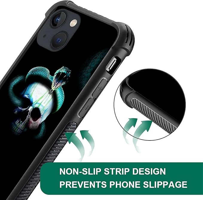 for iPhone 14 Plus Case, Skeleton Winding Snake Pattern Graphic Design Girl Boy Soft Silicone Hard Acrylic Shock Protection for iPhone 14 Plus
