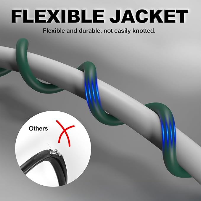 EP 15FT Green Outdoor Extension Cord, 16/3 SJTW Heavy Duty Waterproof, 3 Prong Grounded Plug, 13A 1625W 16AWG, Cold-Resistant Flexible Power Cable for Garden, Home, Christmas Lights