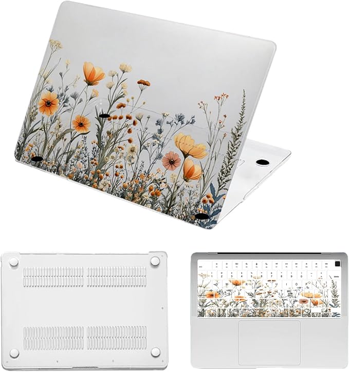 Case Cover for MacBook Pro 13 inch with CD-ROM 2008-2012 Release (Model A1278),Slim Protective Computer Case & TPU Keyboard Cover for Apple Laptop Pro 13.3",Clear Flowers