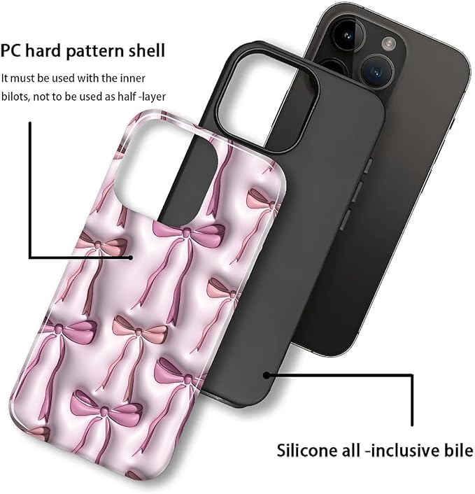 for iPhone 14 Pro Max Case,HL2 Abstract Ribbons Bows Hybrid 2 Layer Hard Shell Silicone Protective Pattern Design Case