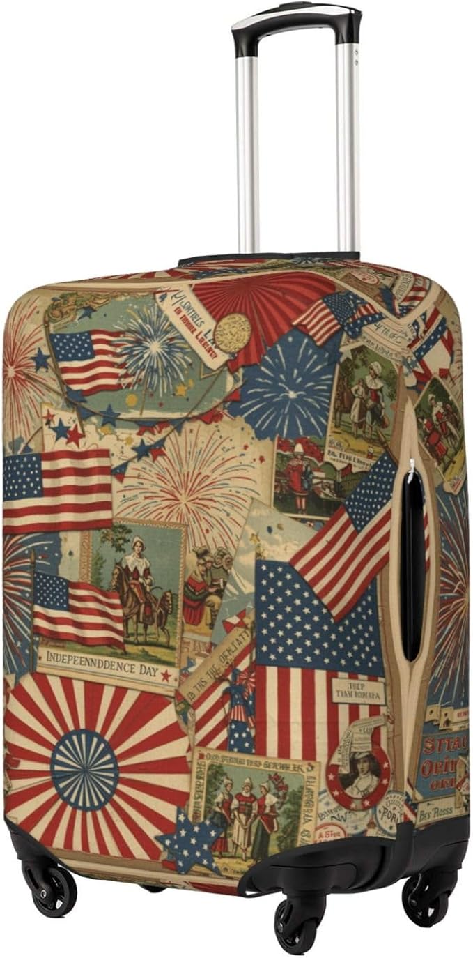 Patriotic 4th of July Luggage Cover, American Flag Fireworks Elastic Suitcase Protector for Independence Day Travel (Fits 29-32 Inch Luggage)