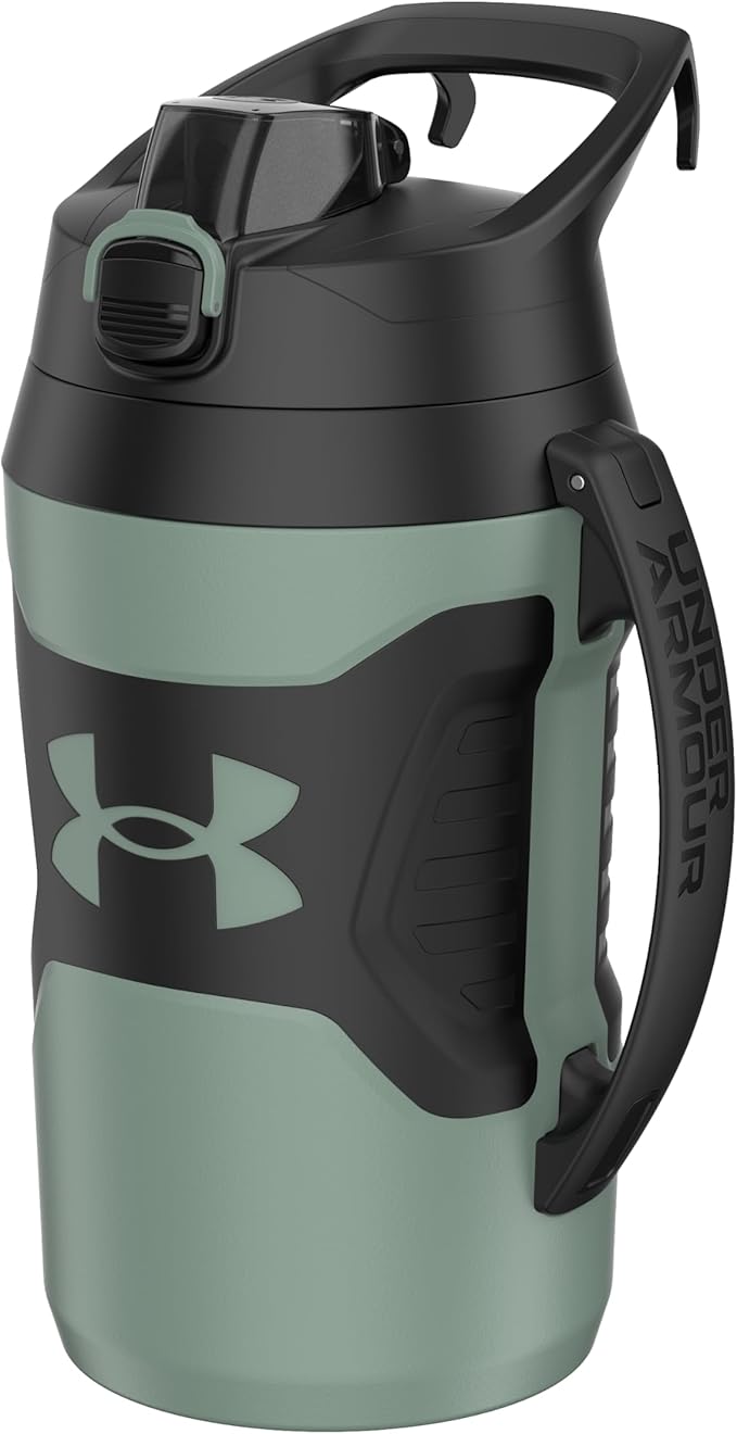 Under Armour Half Gallon Water Bottle Insulated, 64oz Insulated Water Bottle with Handle, Fence Hook, Leak Resistant, for Baseball, Football & More, Silica Green/Silica Green