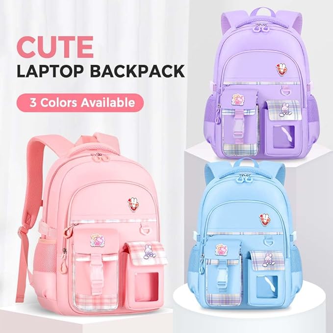 Cute Backpack for Teen Girls Kids Kawaii Bookbag Elementary Middle School Student Back Packs Aesthetic Travel Daypack Ages 6-8 8-10 10-12 (Purple,S)