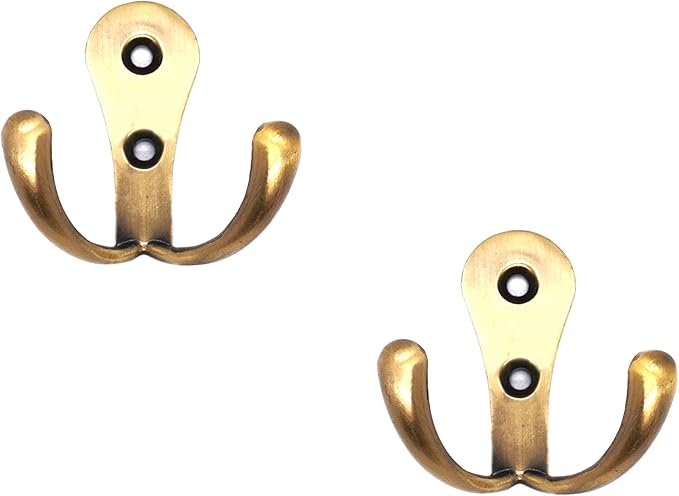 FAPBADRI Multipurpose Hooks, Used to Hang Clothes, Bags, Coats, Curtain Hold Backs, Keys, Colour - Antique Gold, Material - White Metal, Screws and Wallplugs Included, Pack of 10 Pieces