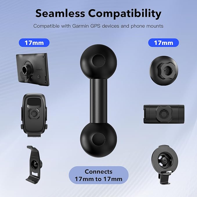17mm Ball Adapter – Compatible with Garmin GPS Mounts and 17mm Socket Phone Holders