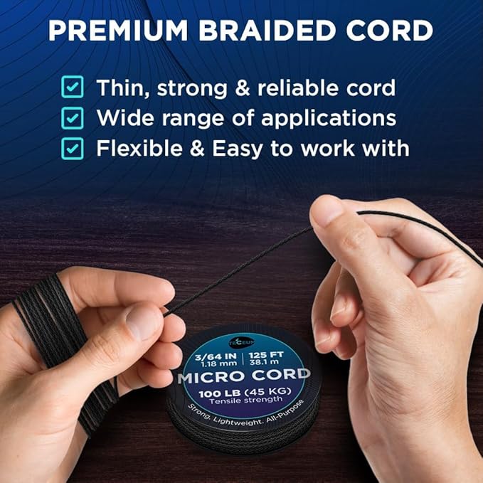 TECEUM Micro Paracord – 1.18 mm X 125 ft – Micro Utility Cord – Thin Braided Paracord Rope – Best for Crafting, DIY Projects, Fishing, Camping – Wind Chime Replacement – Survival Strong String