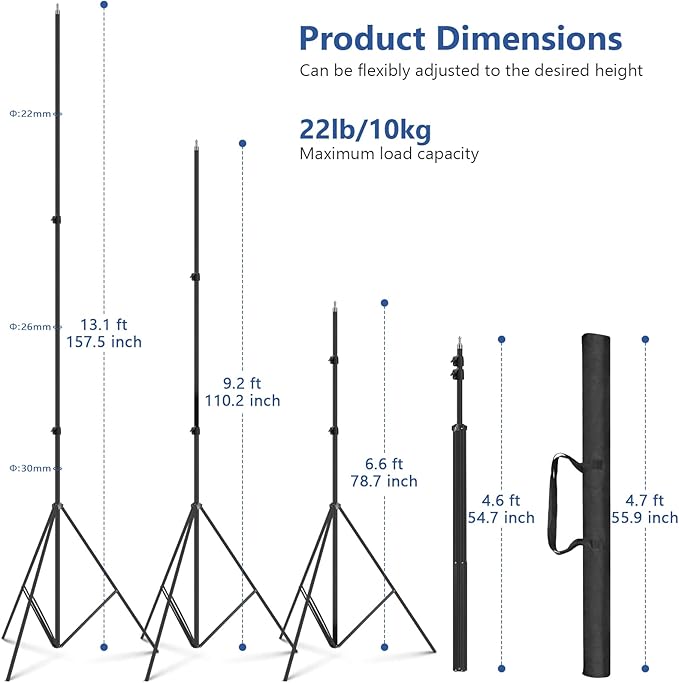 13ft Heavy Duty Light Stand Photography, Sdfghj Air Cushioned 13'/160inch/400cm Sky High Tripod Lighting Stand with Case for Gimbal Stabilizer Video Camera Sports Shooting Studio LED Ring Light Flash