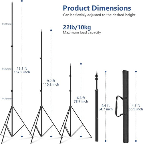 13ft Heavy Duty Light Stand Photography, Sdfghj Air Cushioned 13'/160inch/400cm Sky High Tripod Lighting Stand with Case for Gimbal Stabilizer Video Camera Sports Shooting Studio LED Ring Light Flash