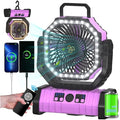 ADUST Camping Battery Operated Powered Fan with LED Lantern Light Portable 20000mAh Rechargeable Oscillating Fan with 360° Rotation Hanging Hook for Tents, Cordless USB Desk Fan(Pink)
