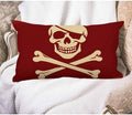 EKOBLA Red Skull Rectangle Pillow Covers One Eyed Creepy Pirate Skeleton Crossbones Retro Smile Rustic Waist Rectangle Throw Pillow Case Cotton Linen for Men Women Sofa Home Decoration 12x20 Inches