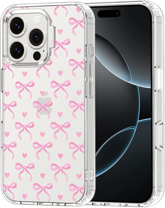 MOSNOVO Case for iPhone 16 Pro, [Buffertech 6.6ft Military-Grade Drop Protection] [Anti Peel Off Tech] Clear TPU Bumper Phone Case Cover Design - Bowtiful Love