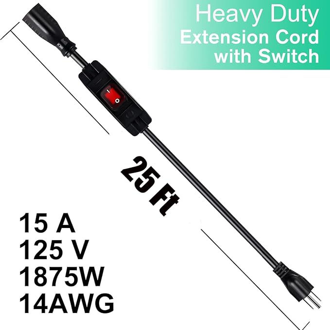 Extension Cord with Switch On/Off Waterproof Switch 3Ft No Plugging and Unplugging Invintage Stereo Devices Without Built-in Power Switch (25 FT)