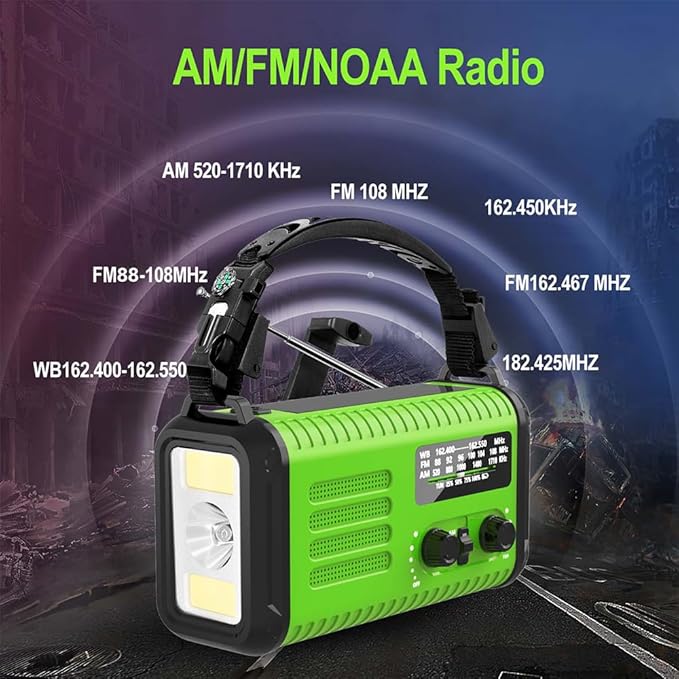 Emergency Hand crank Radio, NOAA Weather Radio AM FM Solar Powered, 20000mAh/74000mWh Battery Operated Flashlight Cell Phone Charger, USB Charging, Reading Lamp, SOS & Compass for Emergencies