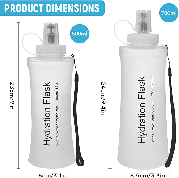 Soft Flask 500ML, TPU Collapsible Soft Water Bottle for Hydration Pack, Running Vest, Folding Water Bottle for Hiking, Cycling Hydration Flask - White