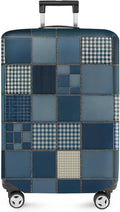 ANNA QUEEN Blue Patchwork Luggage Cover, Modern Grid Suitcase Protector, Stretchable Washable Cover for 24-26 Inch Luggage