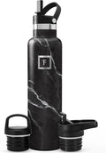 IRON °FLASK Camping & Hiking Hydration Flask with Straw, BPA-Free Insulated Stainless Steel Sports Water Bottle - 24 oz Black Marquina