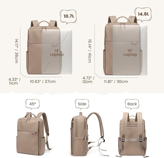 Laptop Backpack for Women, Work Business Traval Computer Backpacks with Laptop Compartment Waterproof Casual Daypack for Travel College,14Inch,Champagne Brown