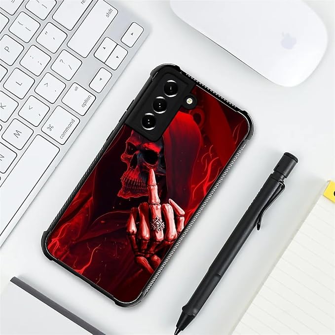 for Samsung Galaxy S21 Plus Case, Gestures Funny Skull Pattern Graphic Design Girl Boy Soft Silicone Hard Acrylic Shock Protection for Samsung Galaxy S21 Plus