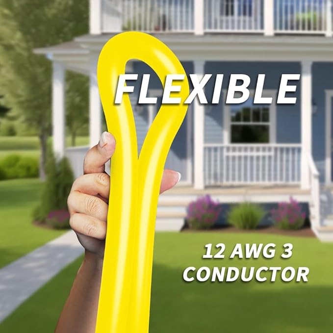 PlugSaf 100ft 12/3 Gauge Outdoor Extension Cord Waterproof with Lighted Indicator,12 Gauge SJTW Heavy Duty 15Amp 1875W,3 Prong Cords Flexible Yellow ETL Listed
