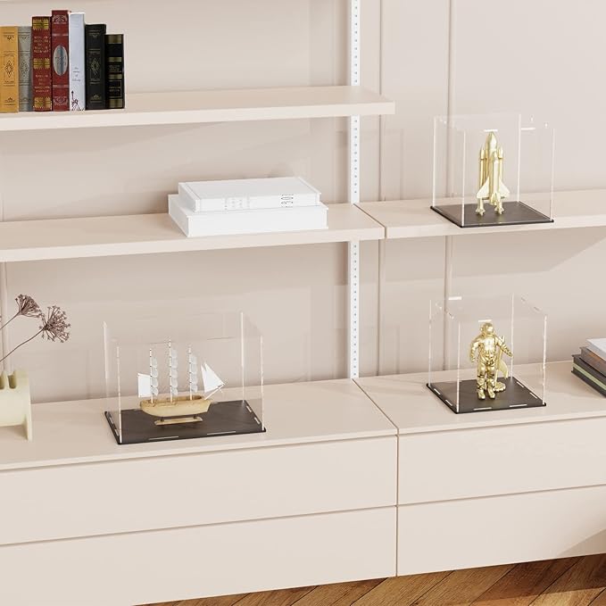 SVENJBB Acrylic Display Case, 9x9x9 Inch Acrylic Boxes for Display, Clear Display Cases with Matte Black Base and Lid for Collectibles