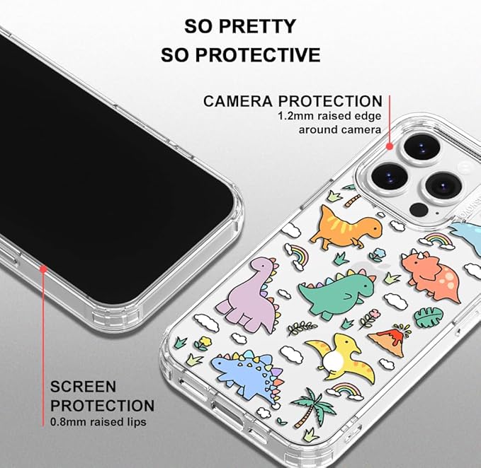 MOSNOVO for iPhone 14 Pro Case | Military Grade 6.6ft Drop Tested | Clear with Dinosaur Land Design
