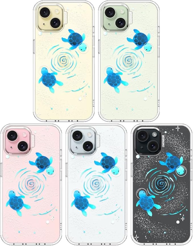 MOSNOVO Case for iPhone 15, [Buffertech 6.6ft Military-Grade Drop Protection] [Anti Peel Off Tech] Clear TPU Bumper Phone Case Cover Design - Space Turtle
