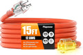 Outdoor Extension Cord 15 FT Waterproof, 12/3 Gauge Heavy Duty 3 Prong Power Cord with Lighted Indicator End, 15A 125V 1875W SJTW, ETL Listed, Great for Lawn/Garden/Home(Orange)