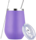 MEWAY Stainless Steel Wine Tumbler with Lid and Straw 12oz - Stemless Insulated Wine Cup Glass for Coffee,Cocktails,Drinks,Champagne, and Office Use, Ideal for Parties and Gifts(Purple,1)