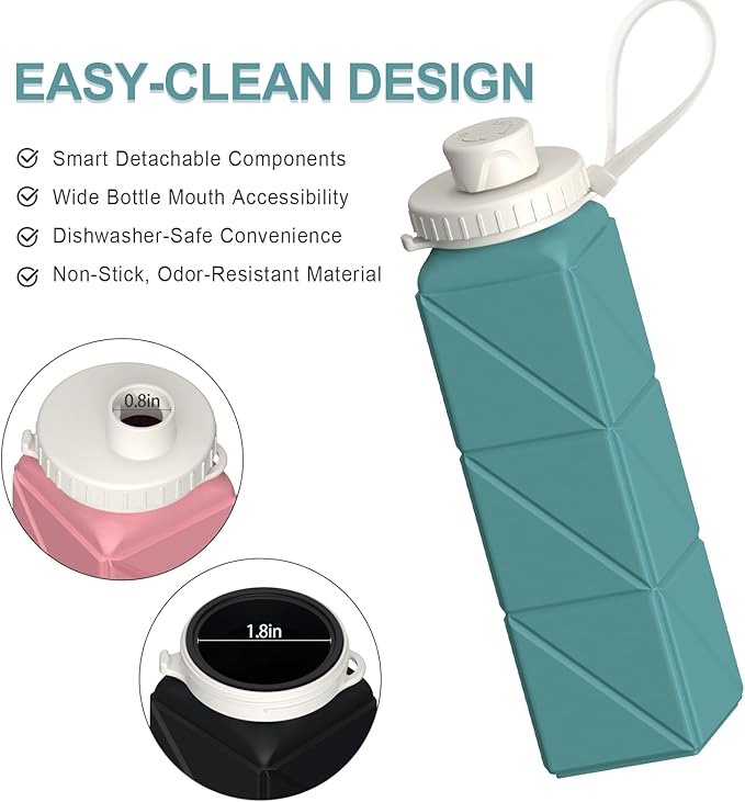 BEAUTAIL Collapsible Water Bottles 20.6oz, Silicone Foldable Portable Travel Water Bottle, BPA-Free, Leakproof Reusable for Traveling Camping Hiking Sports Outdoor, 3 Pack (Blue+Pink+Starlight)