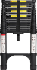 BOCOM 14.5 FT Aluminum Telescoping Ladder, Lightweight Multi-Purpose Collapsible Extension with 2 Triangle Stabilizers, Heavy Duty 330 lbs Max Capacity, Ideal for Home, RV, and Outdoor Work Black