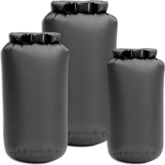 Waterproof Dry Bags 3 Pack (5L, 10L, 20L) - Lightweight Waterproof Storage Bags for Travel, Boating, Fishing, Rafting, Swimming, Camping & Outdoor Activities - Durable & Compact Design - Grey