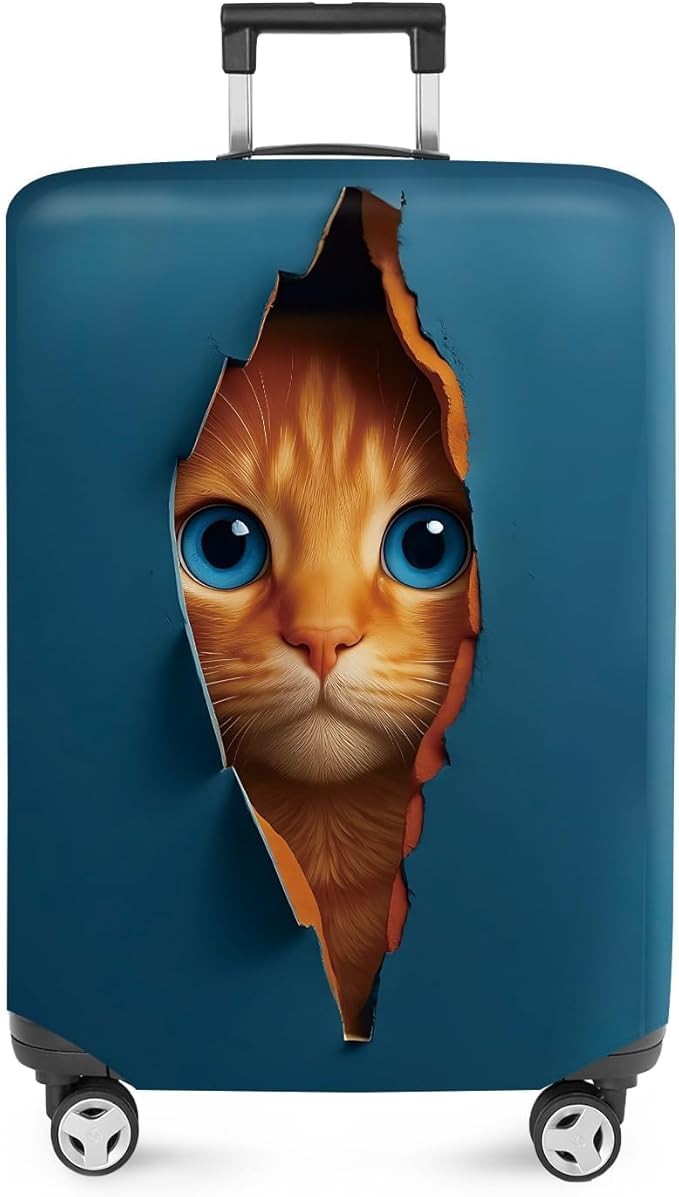 ANNA QUEEN 3D Cat Face Luggage Cover, Cute Peek Cat Suitcase Protector, Stretchable Washable Cover for 32-34 Inch Luggage