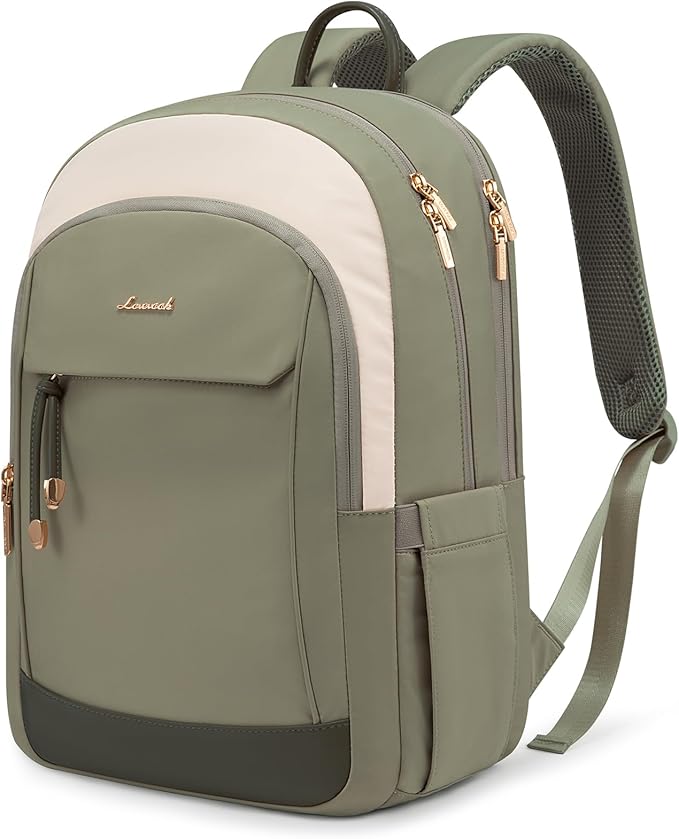 LOVEVOOK 17.3 Inch Laptop Backpack Women, Fashion Backpack with Laptop Compartment for Work College, Large Water Resistant Computer Bags Travel Backpack Purse, Beige green