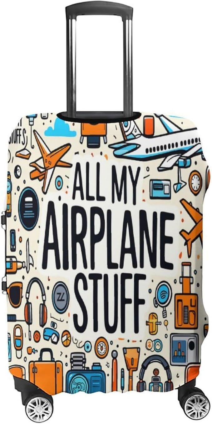 Airplane Travel Accessories Collection Stretch Luggage Cover, Washable Suitcase Protector Fits 26-28in Cases, Secure Fit for Carry On Checked Bags, Travel Essentials