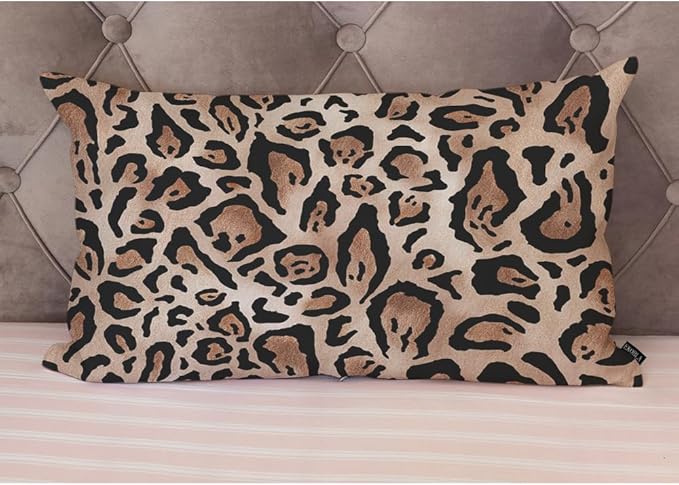 EKOBLA 12"x20" Throw Pillow Cover Leopard Skin Real Jaguar Print Abstract Brown Camouflage Waist Lumber Cotton Linen Cushion Cover Oblong Rectangle Pillowcase for Men Women Home Decoration