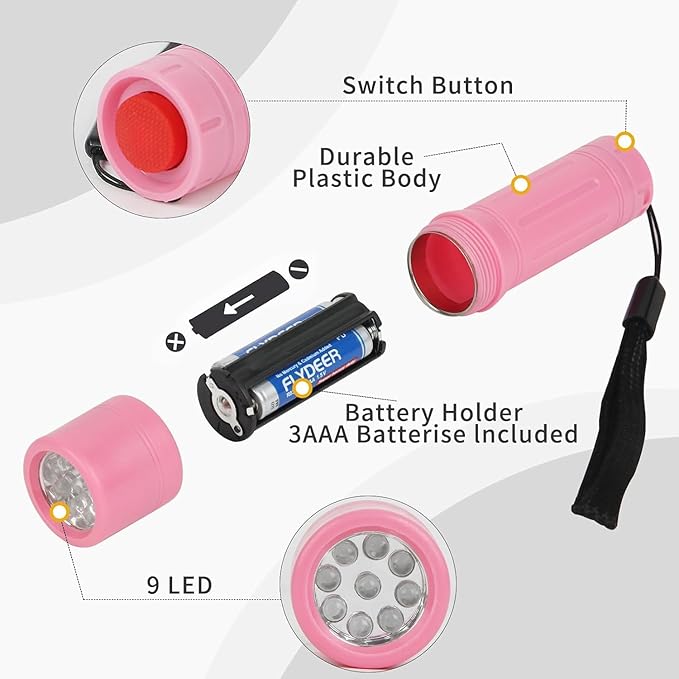 3 Pack 9-LED Mini Flashlight Bulk, Small Multicolor Flashlights with Lanyard, 9 AAA Batteries Included, for Hurricane Supplies Halloween Gifts Stocking Stuffers