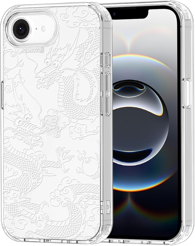 MOSNOVO for iPhone 17e Case/iPhone 16e Case, Shockproof Military-Grade Protection 6.6ft Drop Tested, Clear Phone Case for iPhone 16e / iPhone 17e, White Dragon Design