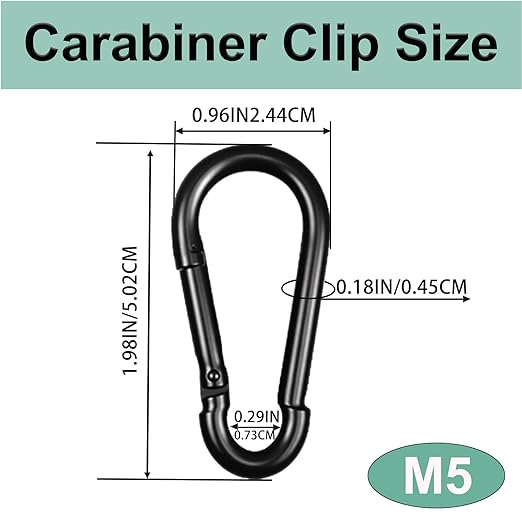 Black Carabiner, Heavy Duty Galvanized Steel Spring Snap Hook Carabiner Clips with 220LBS Holding Capacity, Ideal for Outdoor, Hammock, Swing and Travel (12PCS M5 2Inch)