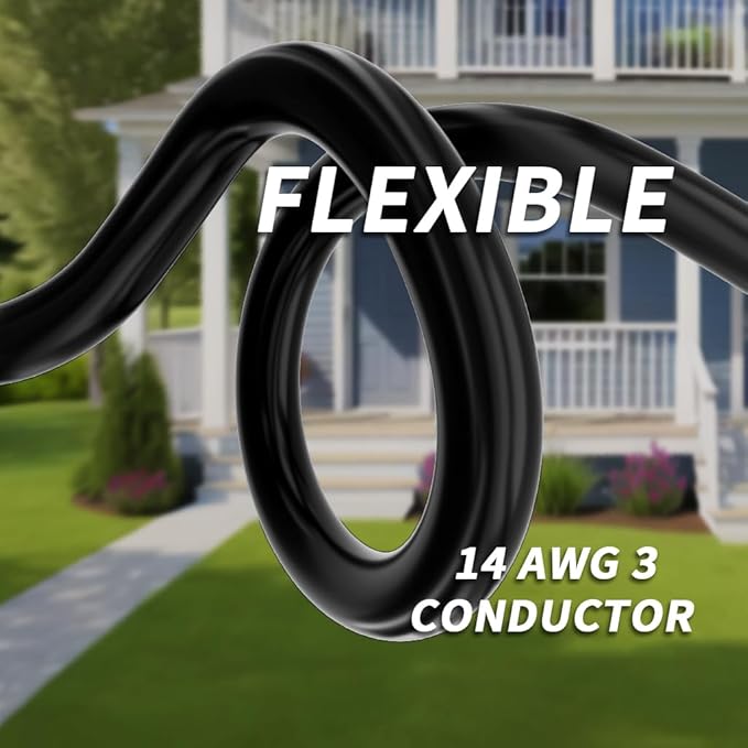 PlugSaf 14/3 Gauge Black Outdoor Extension Cord 25 ft Waterproof with Lighted Indicator, Cold Weatherproof -40°C, Flexible 3 Prong Extension Cord Outside, 15A 1875W 14AWG SJTW, ETL Listed
