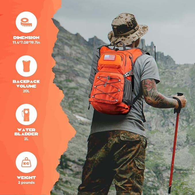 Maelstrom Hydration Hiking Backpack with 2L/3L Water Bladder, High Flow Bite Valve Water Backpack Men Women Lightweight Insulation for Hiking, Cycling, Running, Climbing, Camping
