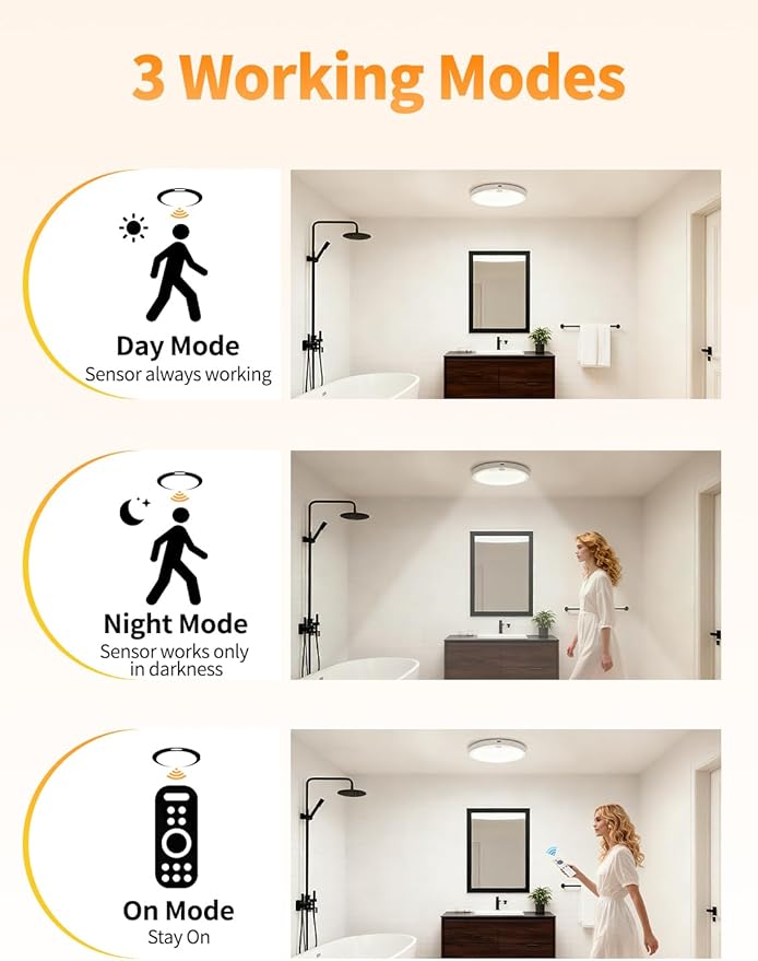 Rechargeable Motion Sensor Ceiling Light with Remote, Magnetic Mount, Cordless, Dimmable 3 Color Temperatures (6500K~3000K), No Wiring LED Light for Closet, Stairs, Hallway, Porch, Pack of 2