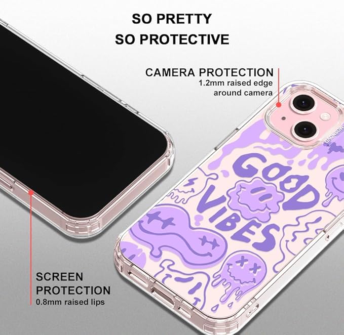 MOSNOVO Case for iPhone 15 Plus/iPhone 14 Plus, [Buffertech 6.6ft Military-Grade Drop Protection] [Anti Peel Off Tech] Clear TPU Bumper Phone Case Cover Design - Good Vibes