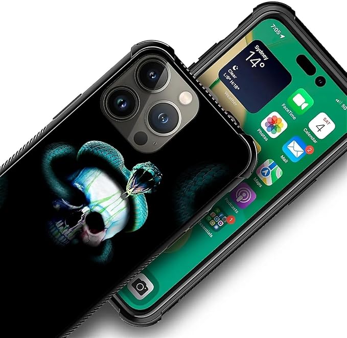 for iPhone 14 Pro Case, Skeleton Winding Snake Pattern Graphic Design Girl Boy Soft Silicone Hard Acrylic Shock Protection for iPhone 14 Pro