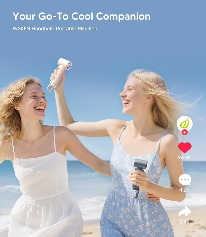 WSKEN Portable Handheld Fan, Rechargeable, 5 Speeds Mode, 20000rpm Brushless Motor, [Small But Powerful] - Ideal for Travel, Cruises, Hiking, Concerts & Lover Gifts(Gray)