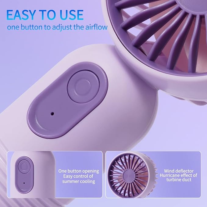 VanSmaGo 3 PCS Portable Handheld Mini Fans, USB Rechargeable Personal Fan for Travel, 3 Speeds Rechargeable Battery Operated Eyelash Fan, Blue,Pink,Purple