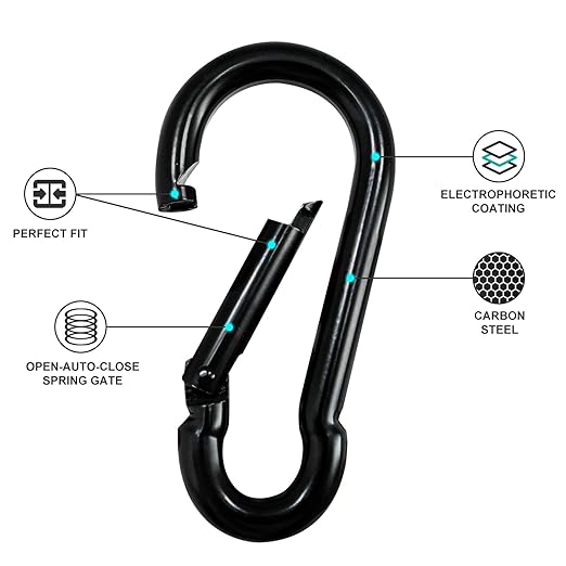 Small Carabiner Clip Hook, 1.97 inch 50 pcs Black Heavy Duty Spring Snap Hook Key Chain, Carabiners Clips for Outdoor Camping, Swing Set, Hammock, Hiking Travel, Fishing, Quick Link Keychain
