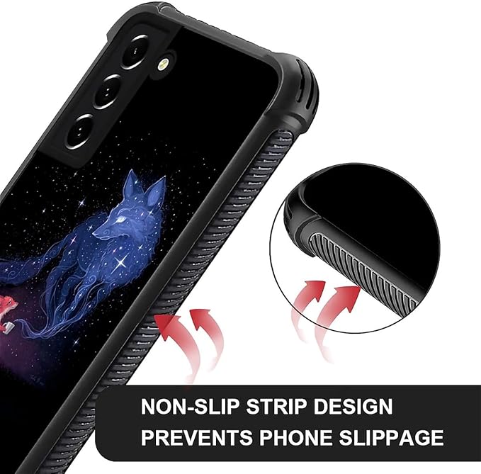 for Samsung Galaxy S21 FE Case, Galaxy Fox Wolf Pattern Graphic Design Girl Boy Soft Silicone Hard Acrylic Shock Protection for Samsung Galaxy S21 FE
